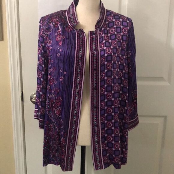 100 % silk Bob Mackie womens button up blouse size M - Picture 8 of 16